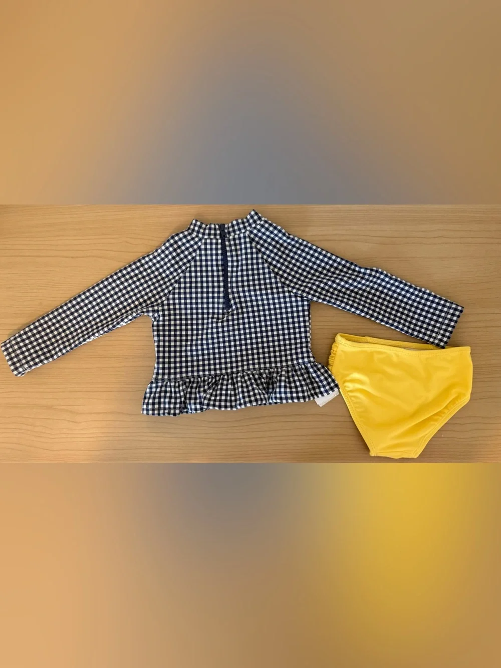 Little Me Navy & White Gingham Daisy with Yellow Bikini Bottoms